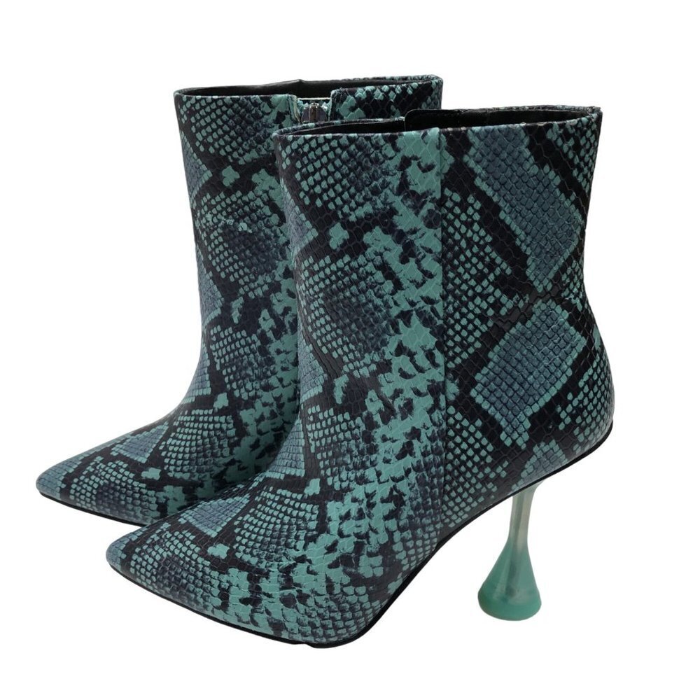 GIANNI BINI Fawlie Snake Print Leather Clear Flared Heel Booties 6.5 NWOB
